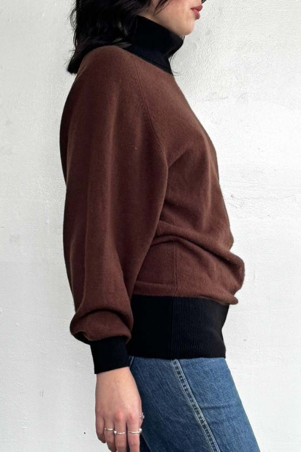 Vintage Chocolate + Black Cashmere Turtleneck Sweater