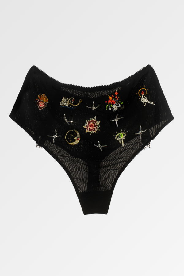 Love and Swans Midnight Muerte High Waist Thong - Black