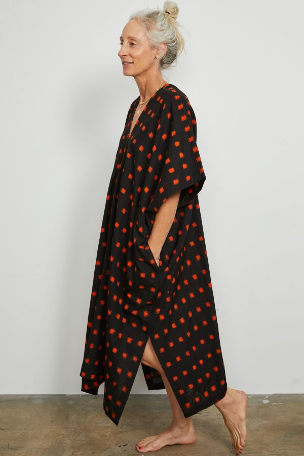LWN Sello Caftan - Flame Pixel - Handloom Ikat Coverup