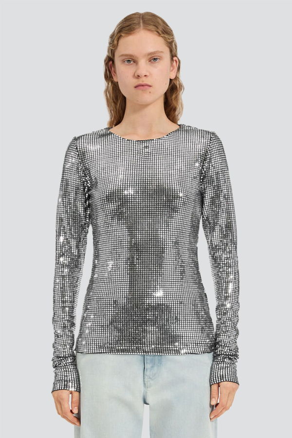 MM6 Maison Margiela Silver Long-Sleeved Top