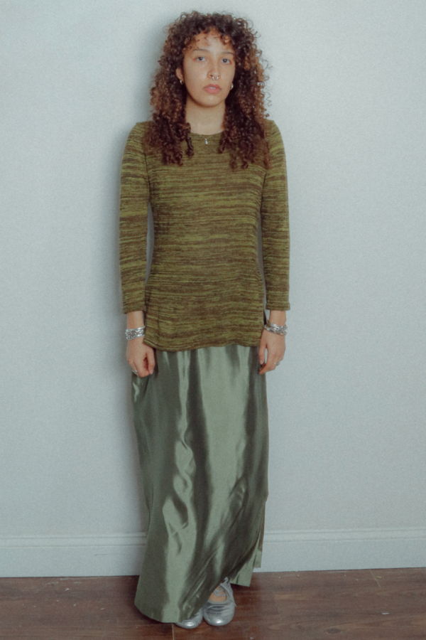 Vintage Maxi Skirt - Iridescent Olive Green