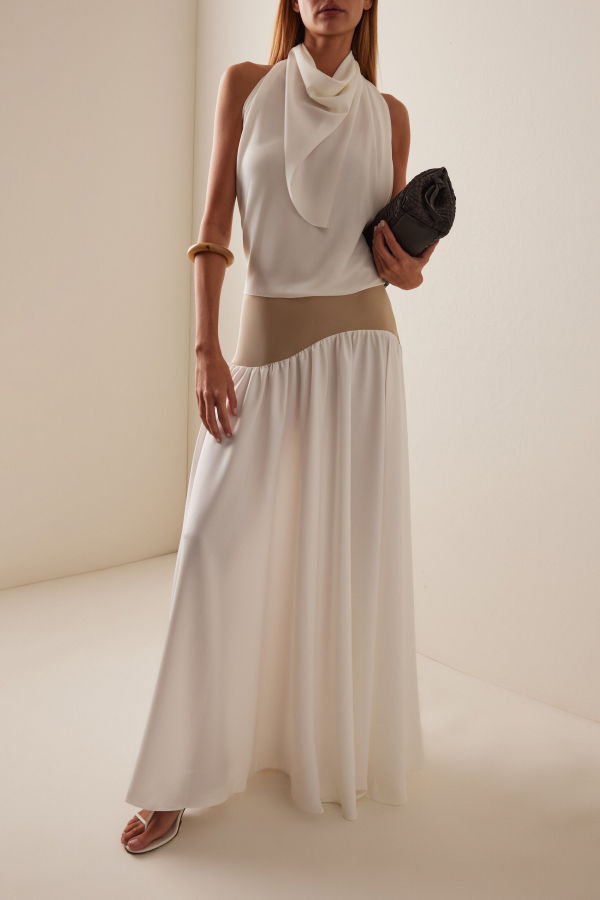 Sloan Wave Crepe Long Skirt - Ivory