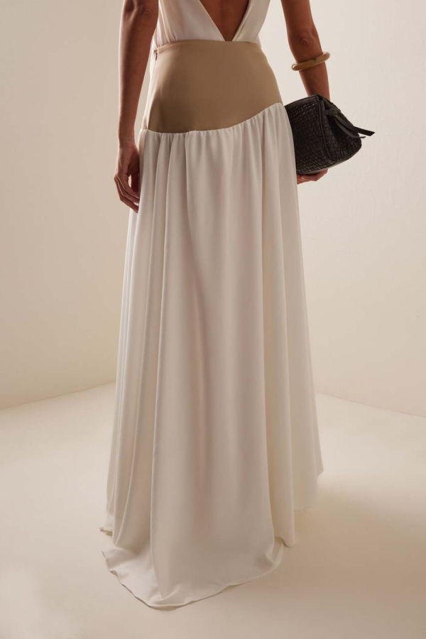Sloan Wave Crepe Long Skirt - Ivory