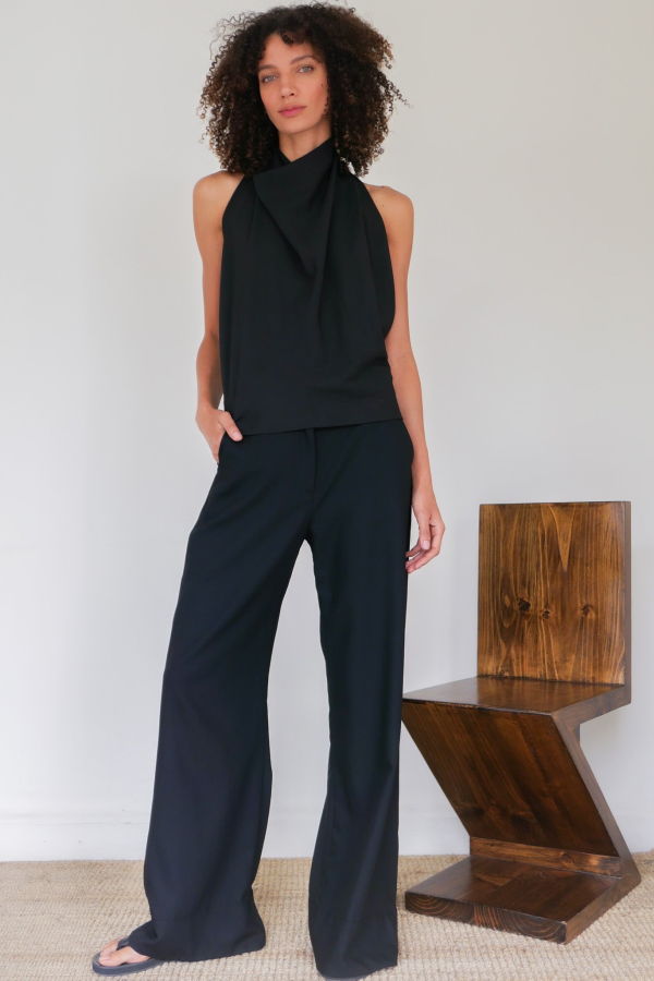 Sloan Crepe Scarf Top - Black