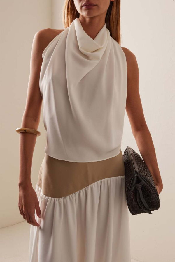 Sloan Crepe Scarf Top - Ivory