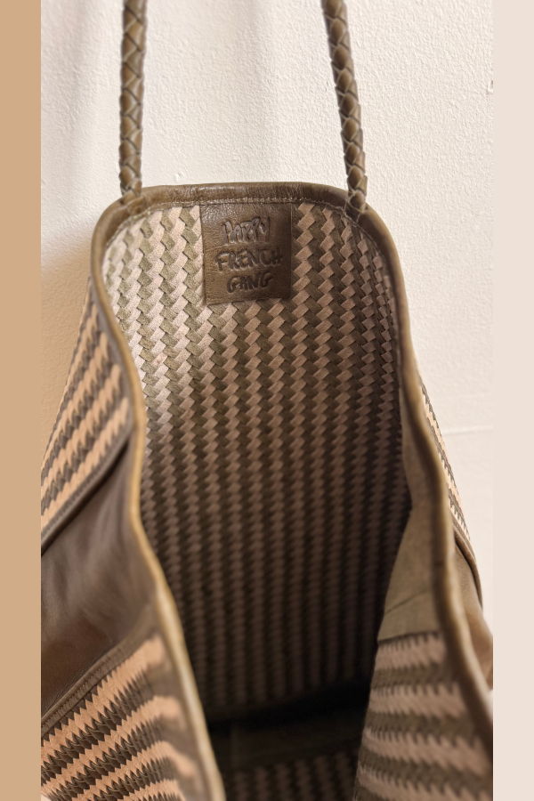 Happy French Gang Grand Darna Olive and White Tote Bag