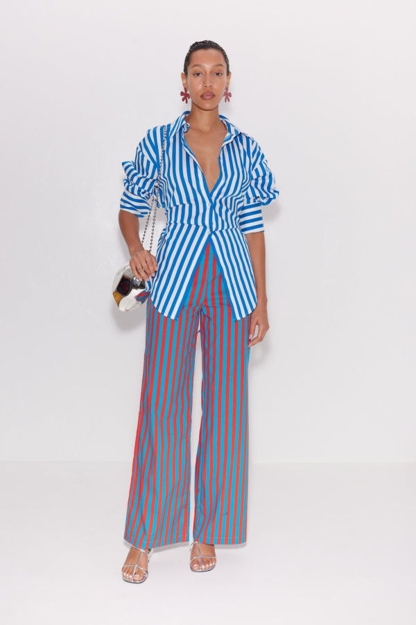 Simon Miller Pia Poplin Pants - Blue-Paprika Stripe