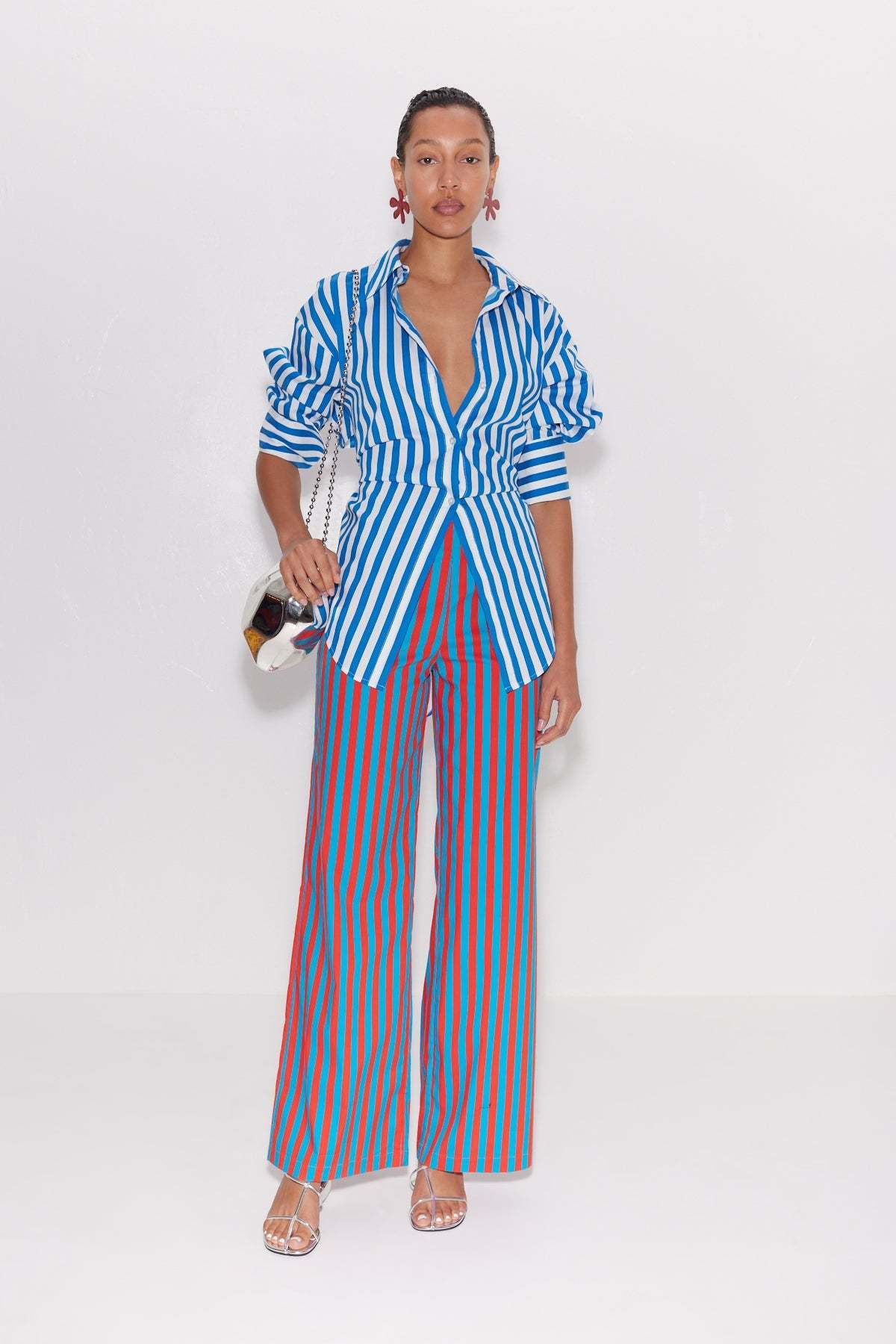 Simon Miller Pia Poplin Pants - Blue-Paprika Stripe - Image 2 of 5