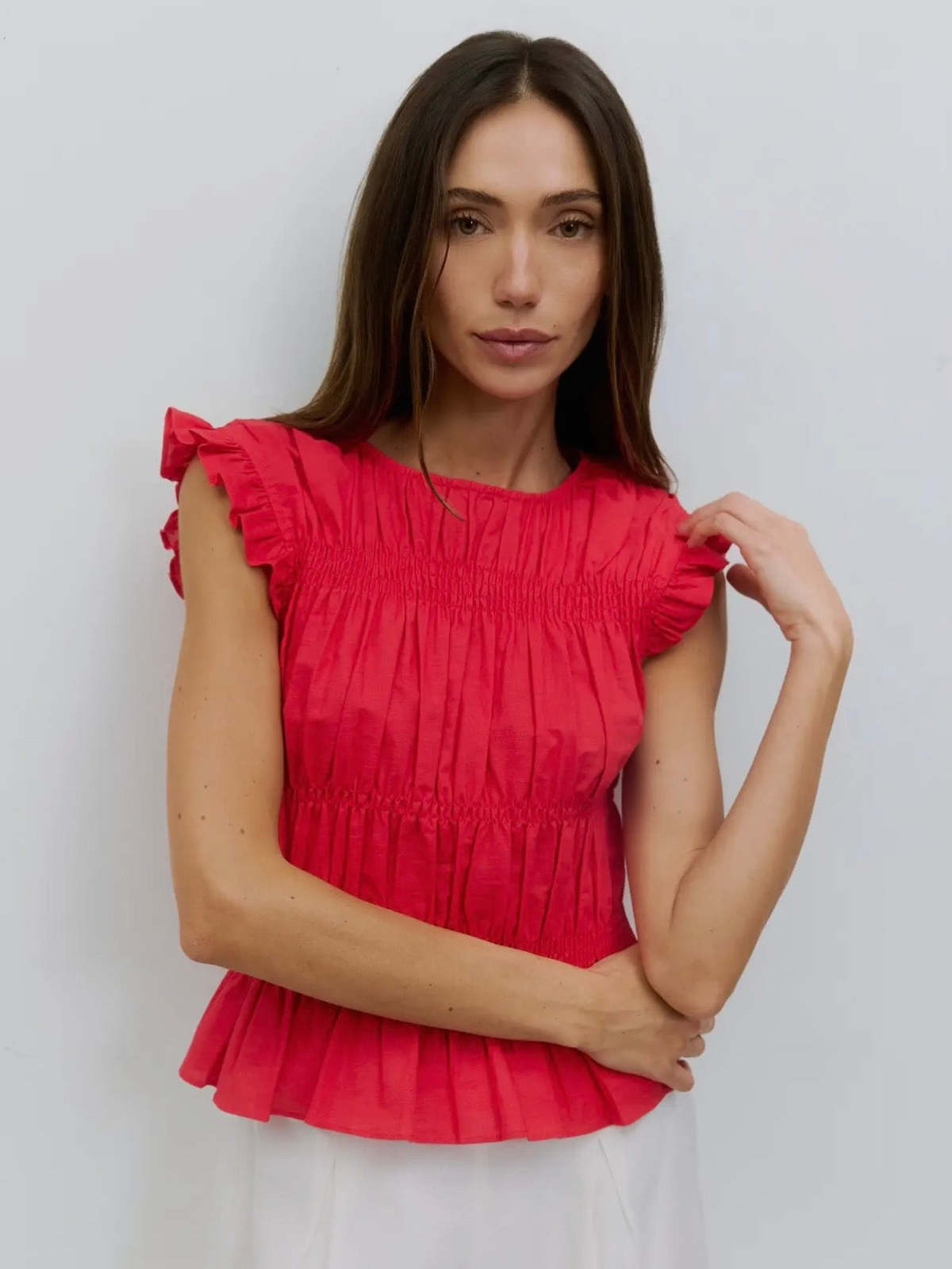 Azalea Jane Smocked Ruffle Top - Red - Image 1 of 7