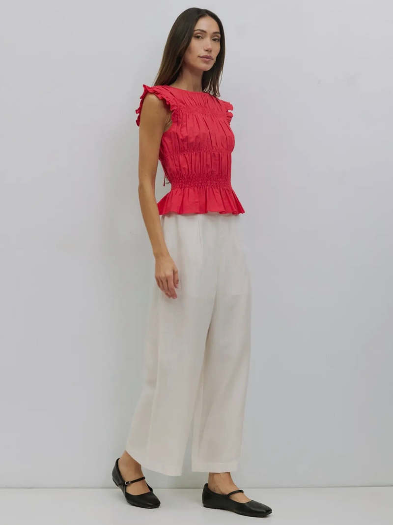 Azalea Jane Smocked Ruffle Top - Red