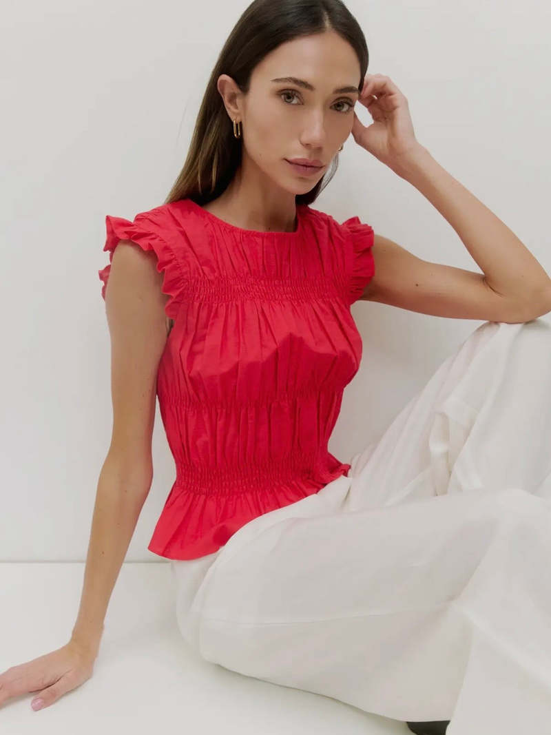 Azalea Jane Smocked Ruffle Top - Red