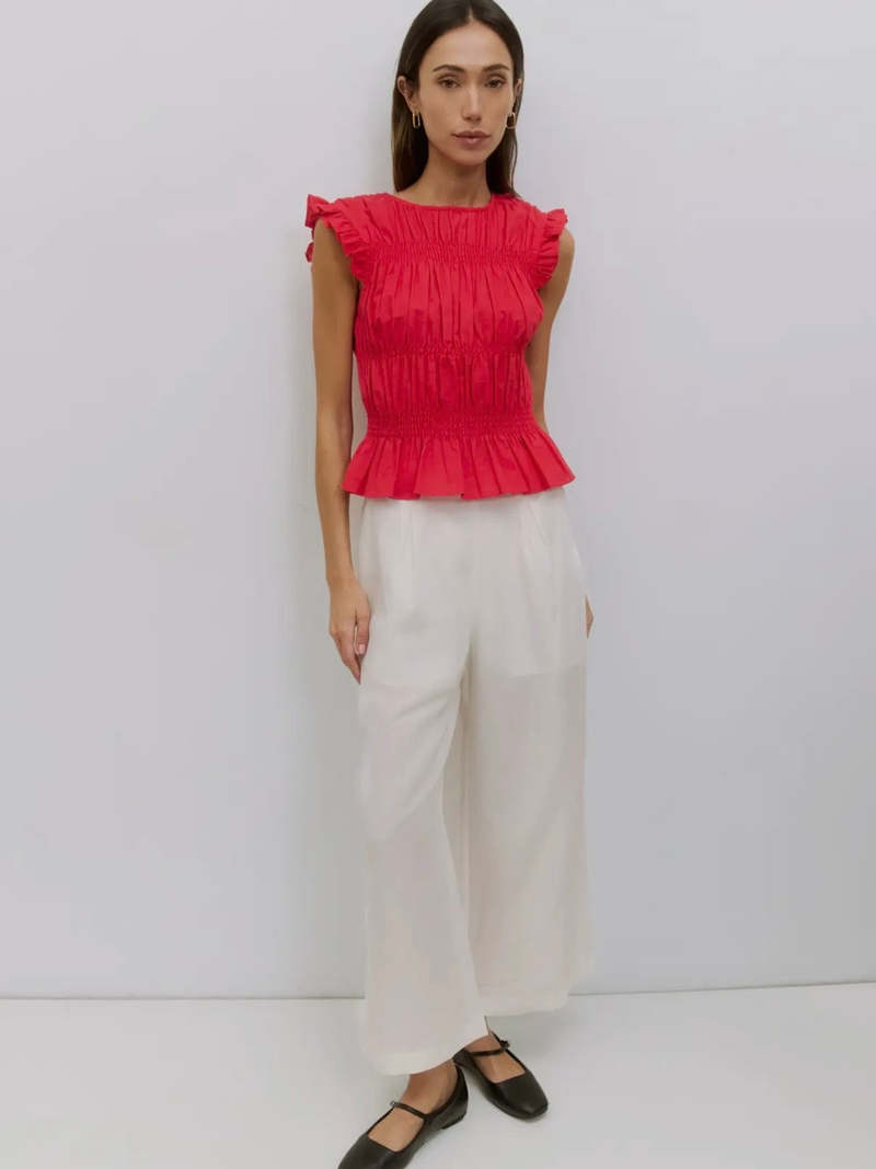 Azalea Jane Smocked Ruffle Top - Red