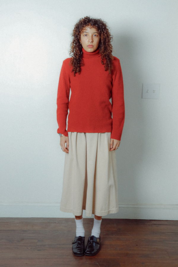 Vintage 70s Ribbed Turtleneck Sweater - Brick Red