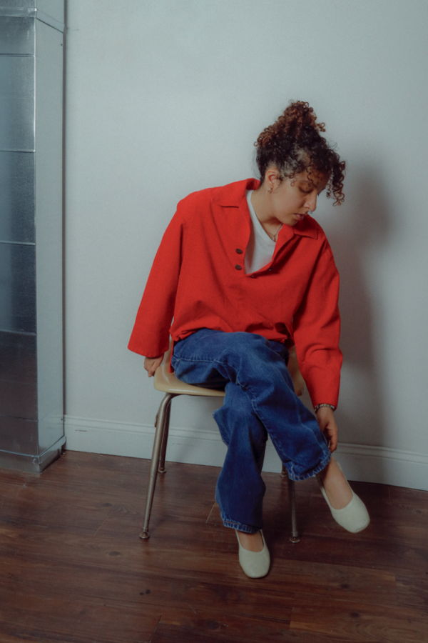 Vintage 70s Corduroy Button Sailor Top - Red