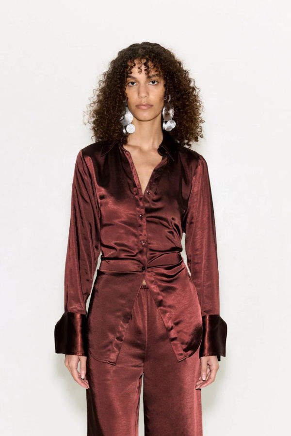 Simon Miller Loch Satin Button Up Top - Choco Brown