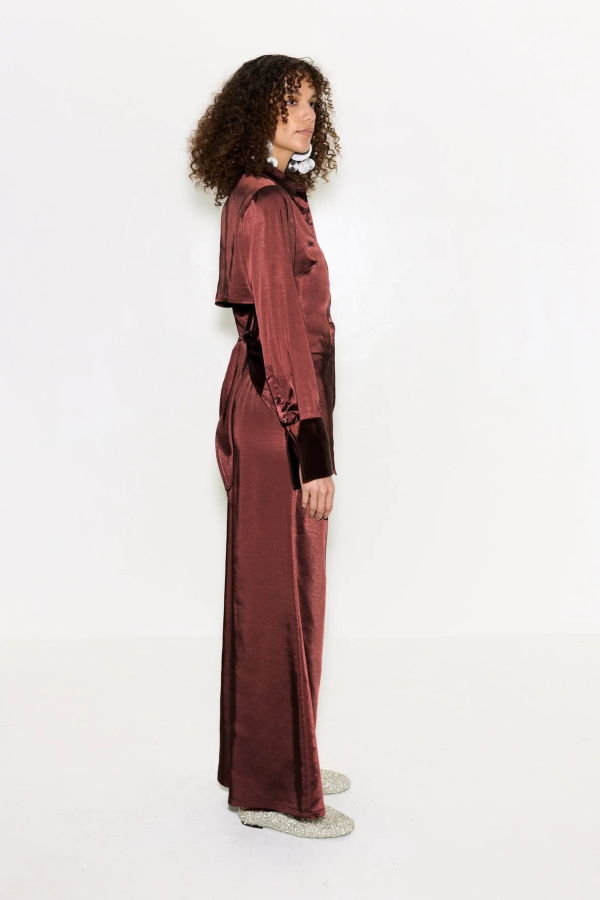 Simon Miller Loch Satin Button Up Top - Choco Brown