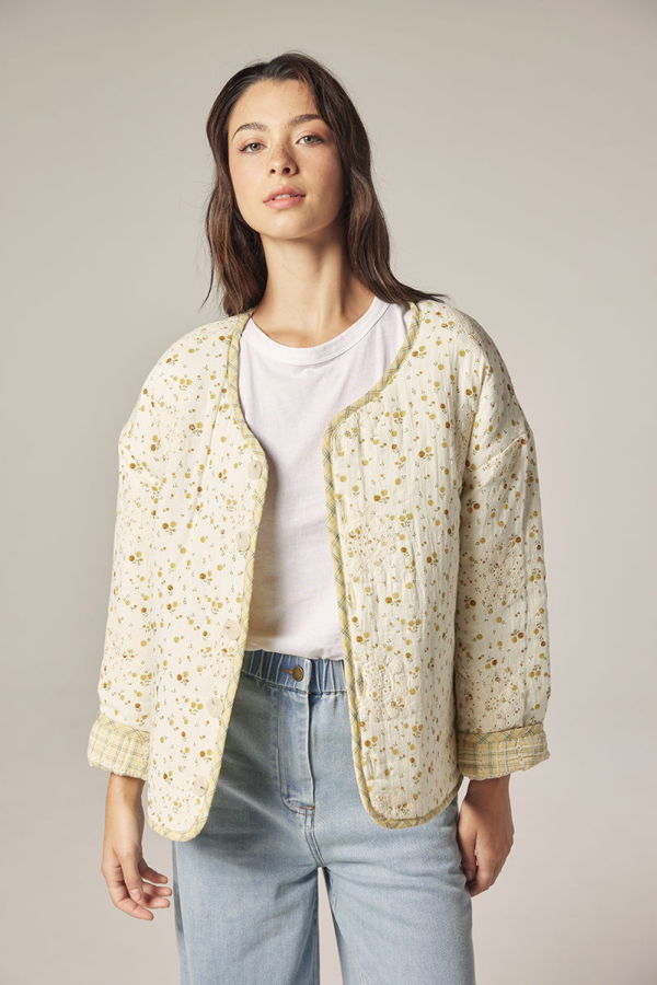 amente Eyelet Reversible Quilted Jacket - Cream/Yellow