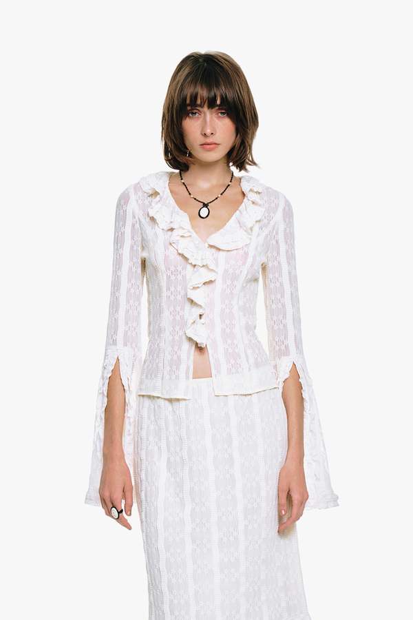 Anna Sui Floral Ruffle Stretch Lace Blouse Anna Sui Floral Ruffle Stretch Lace Blouse