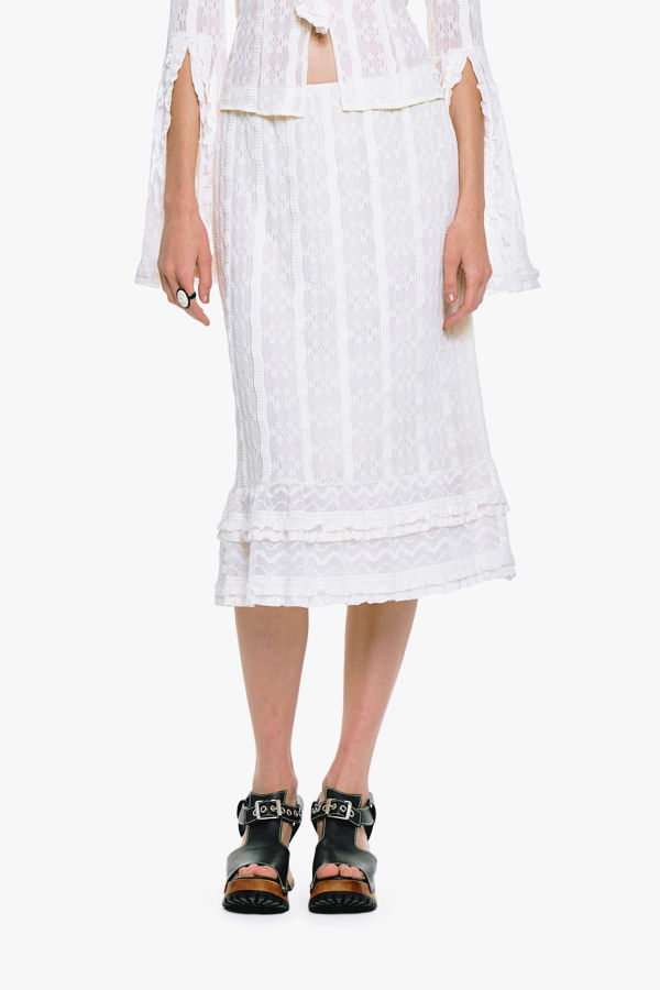 Anna Sui Floral Ruffle Stretch Lace Skirt