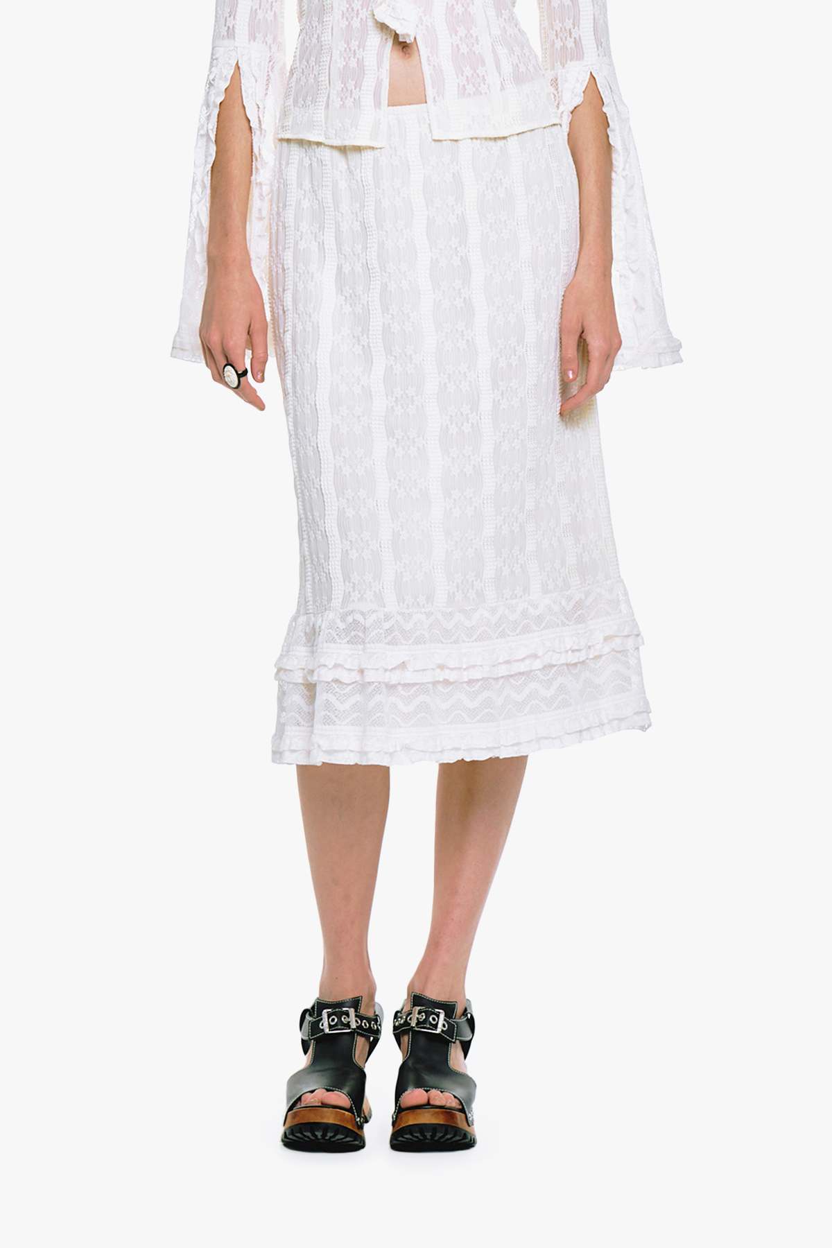 Anna Sui Floral Ruffle Stretch Lace Skirt - Image 1 of 8