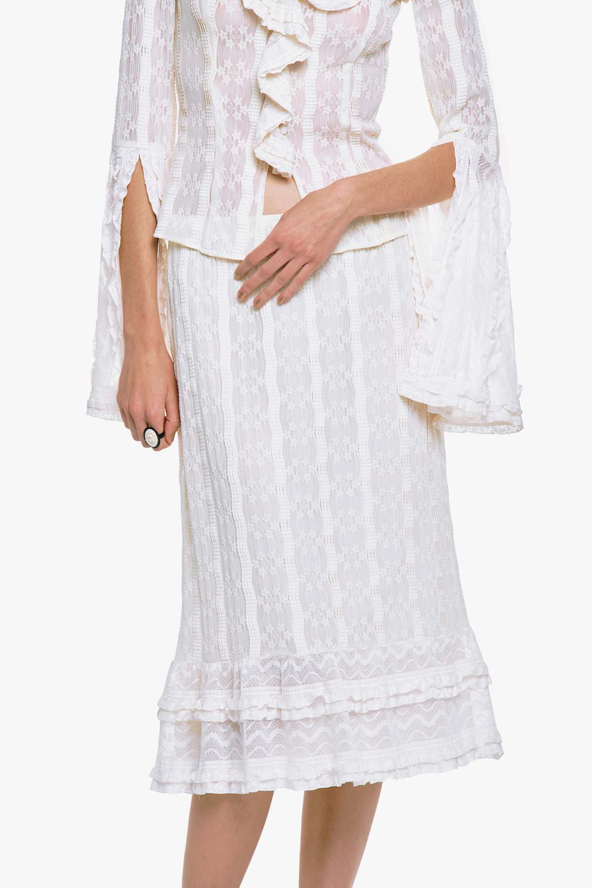 Anna Sui Floral Ruffle Stretch Lace Skirt - Image 2 of 8