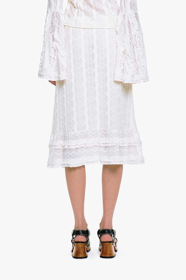 Anna Sui Floral Ruffle Stretch Lace Skirt