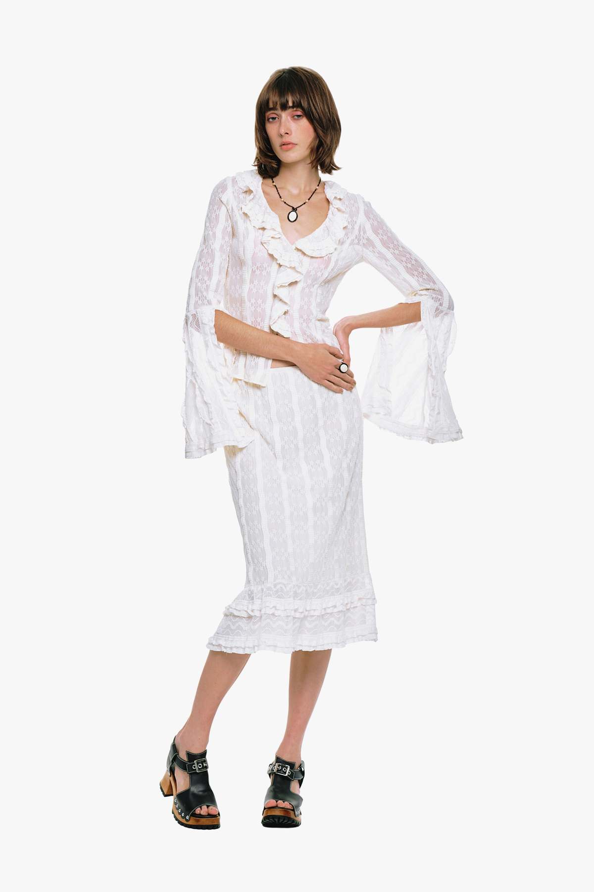 Anna Sui Floral Ruffle Stretch Lace Skirt - Image 7 of 8