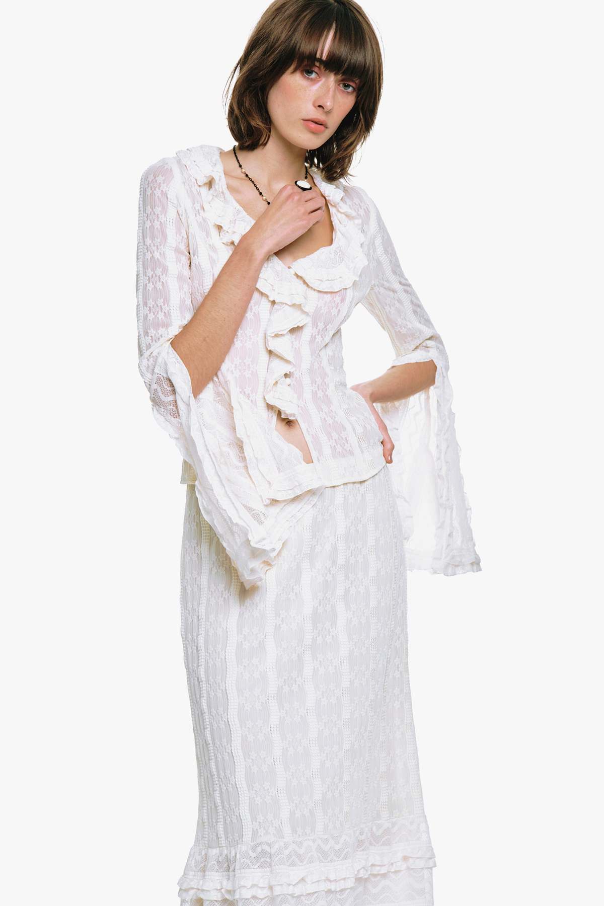 Anna Sui Floral Ruffle Stretch Lace Skirt - Image 8 of 8