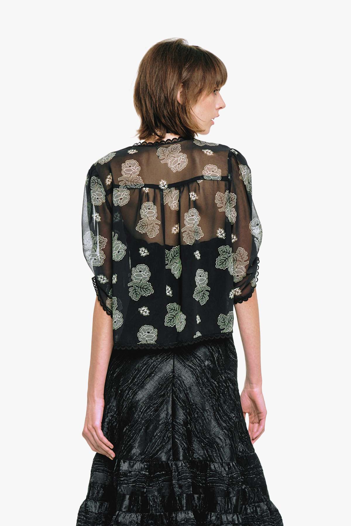 Anna Sui Lily and Roses Chiffon Combo Embroidered Bed Jacket - Image 5 of 8