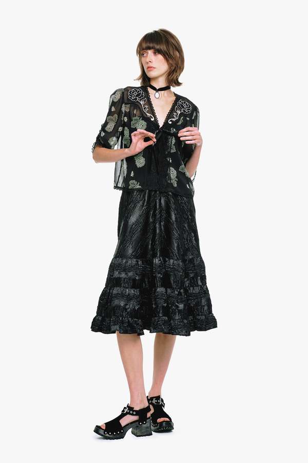 Anna Sui Lily and Roses Chiffon Combo Embroidered Bed Jacket