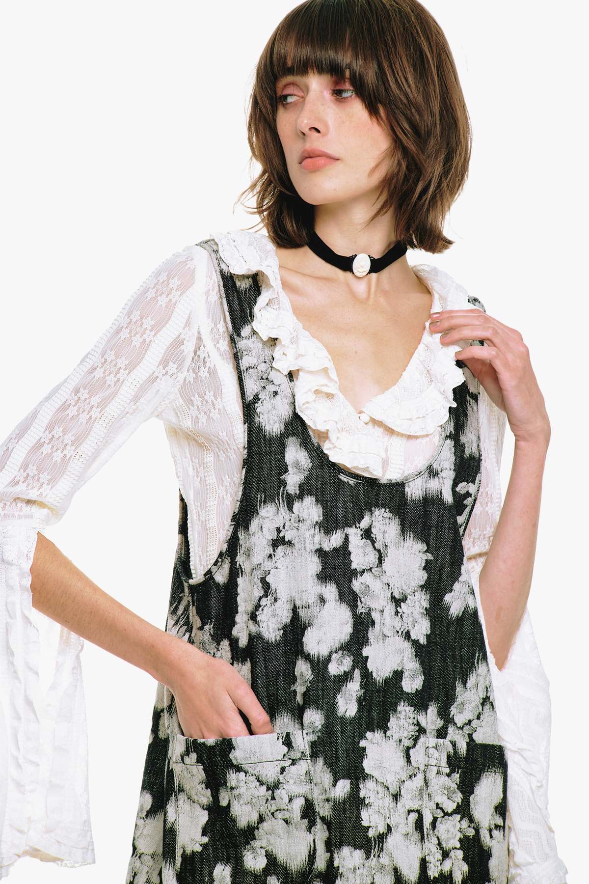 Anna Sui Rose Illusion Denim Ruffle Jumper - Image 2 of 8