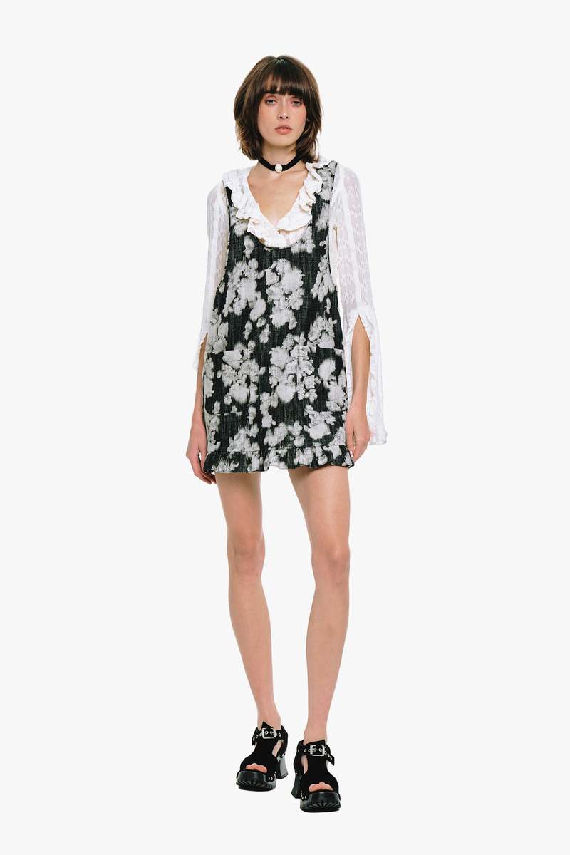 Anna Sui Rose Illusion Denim Ruffle Jumper