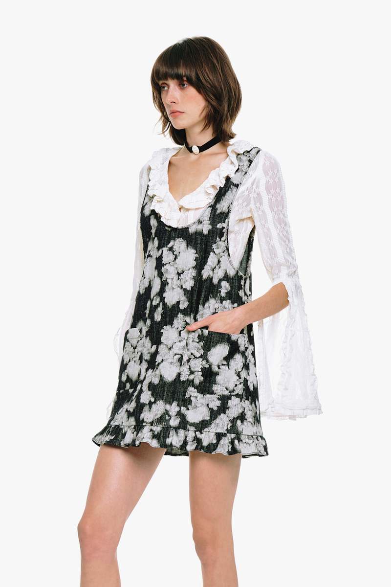 Anna Sui Rose Illusion Denim Ruffle Jumper