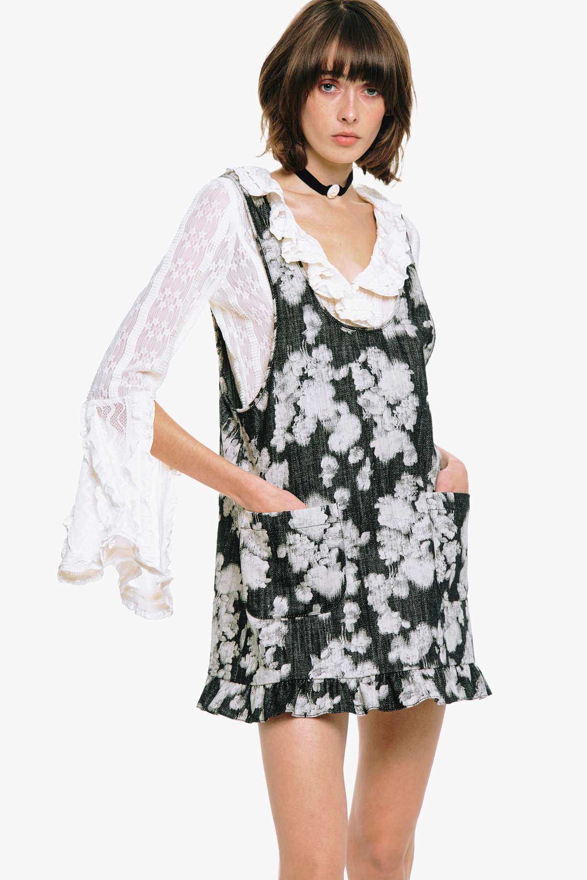 Anna Sui Rose Illusion Denim Ruffle Jumper - Image 6 of 8