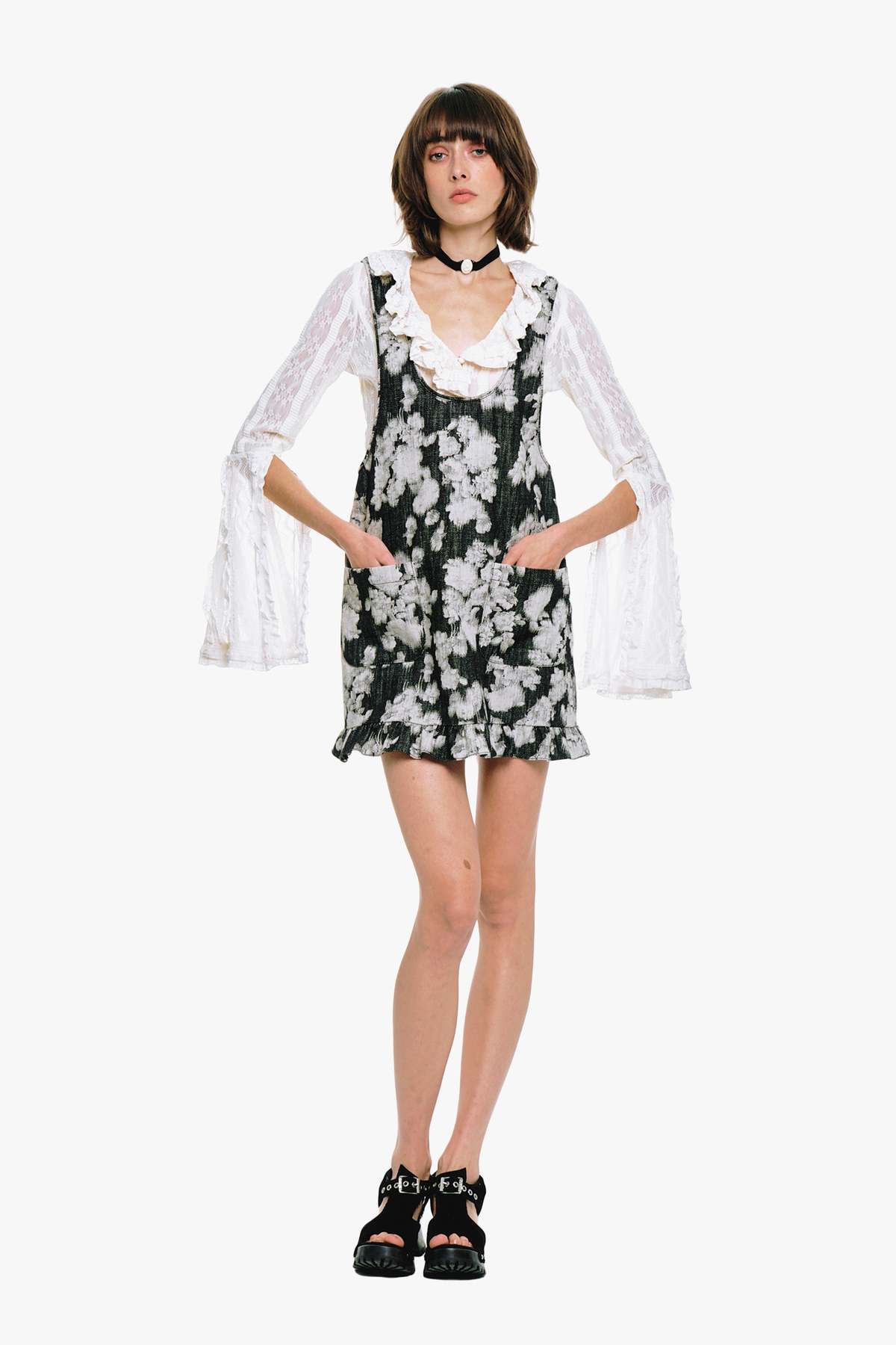 Anna Sui Rose Illusion Denim Ruffle Jumper - Image 7 of 8