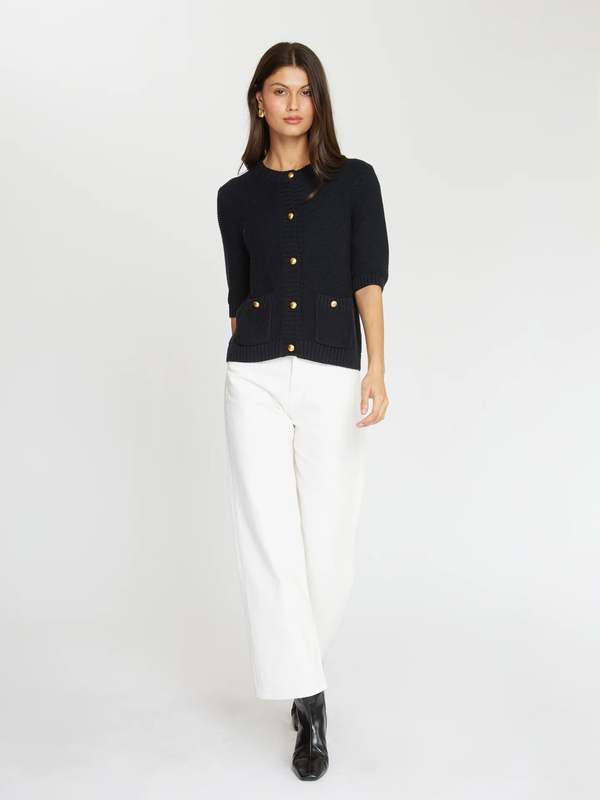 Autumn Cashmere Buttoned Elbow Sleeve Sweater Jacket Cardigan - Black