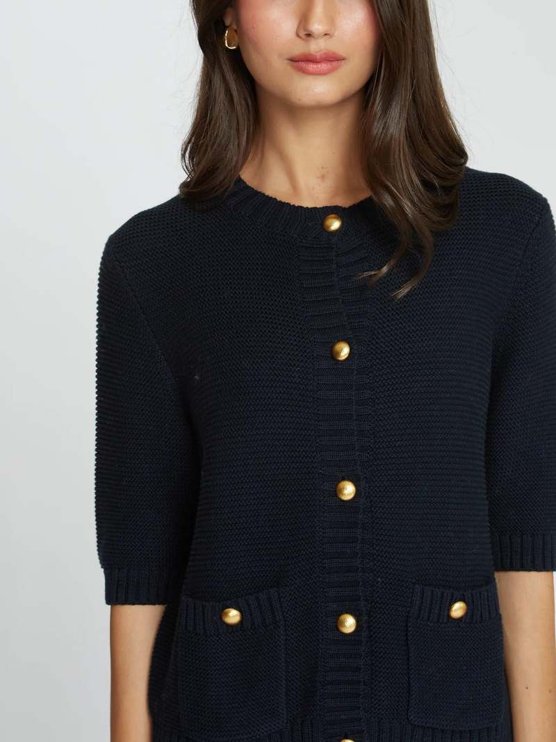 Autumn Cashmere Buttoned Elbow Sleeve Sweater Jacket Cardigan - Black