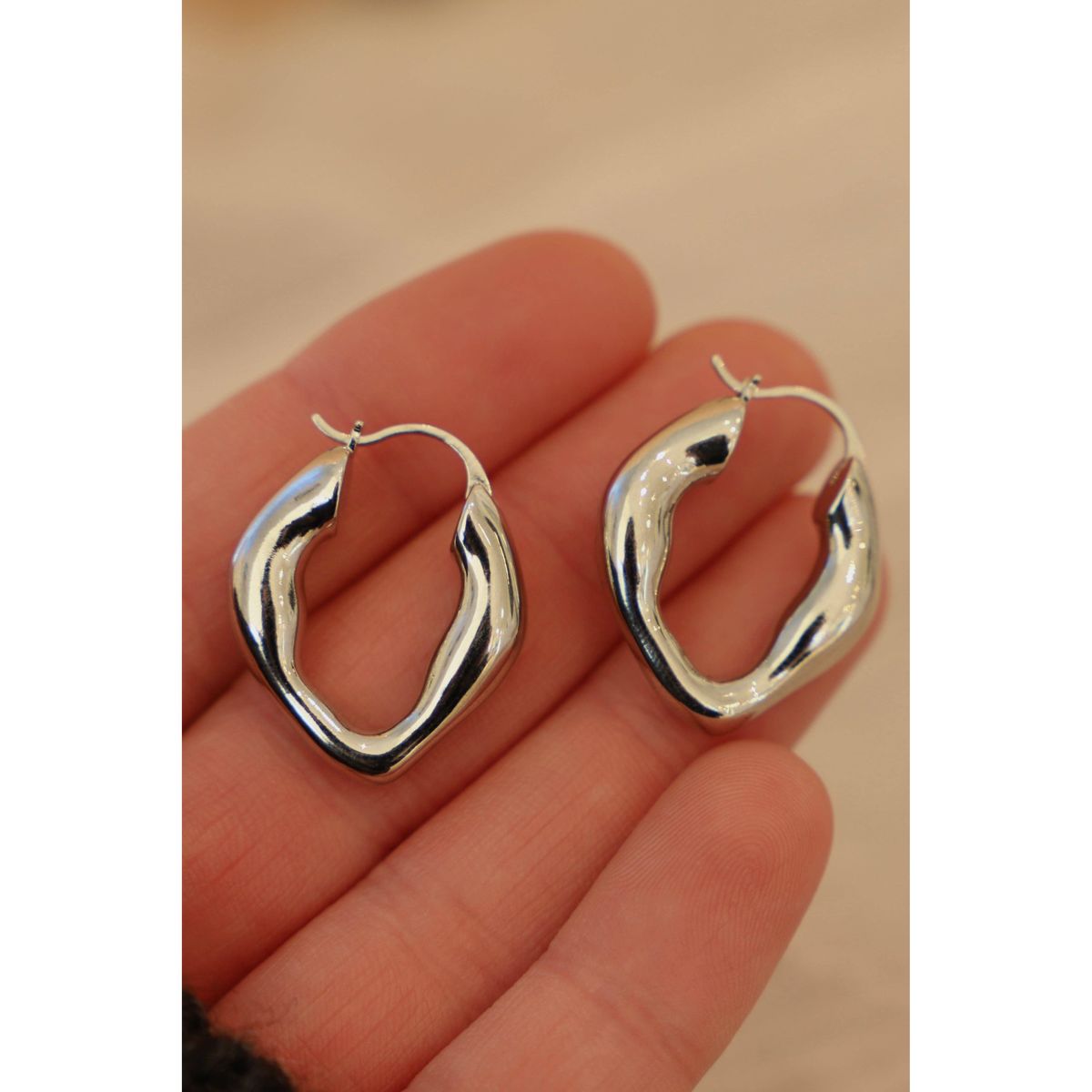 Katie Waltman Jewelry Organic Silver Hoops Earrings - Silver - Image 1 of 2