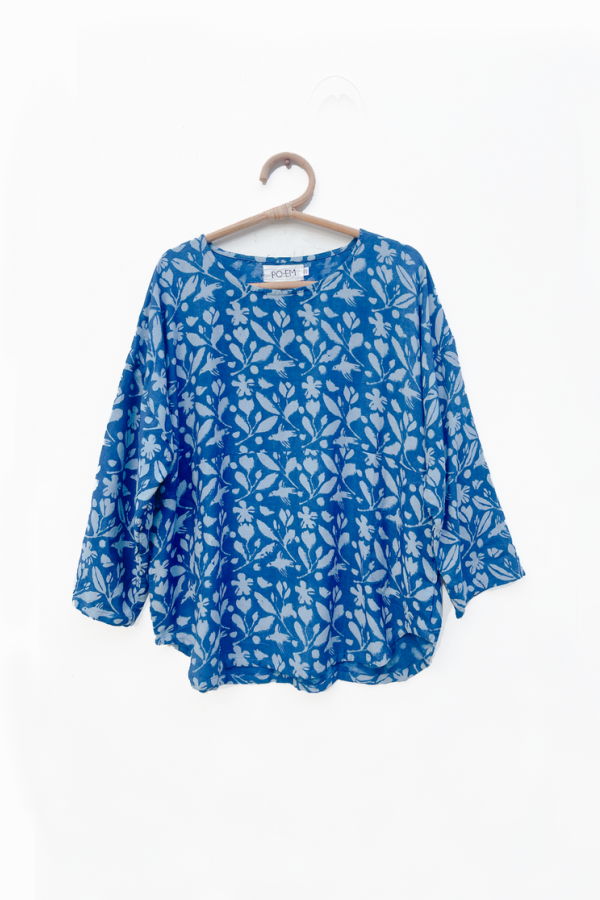 PO-EM Everyday Top in Silk Indigo Sky-Garden Print