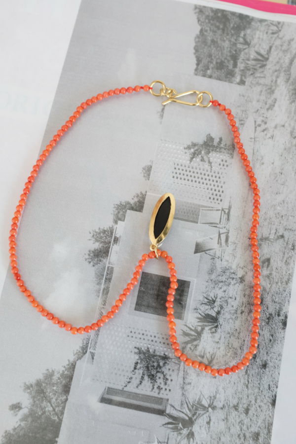 Beatriz Palacios Coral and Onyx Necklace