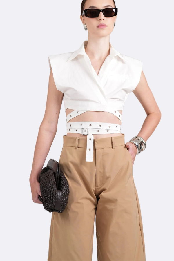Nonchalant Label Terry Crop Top - White