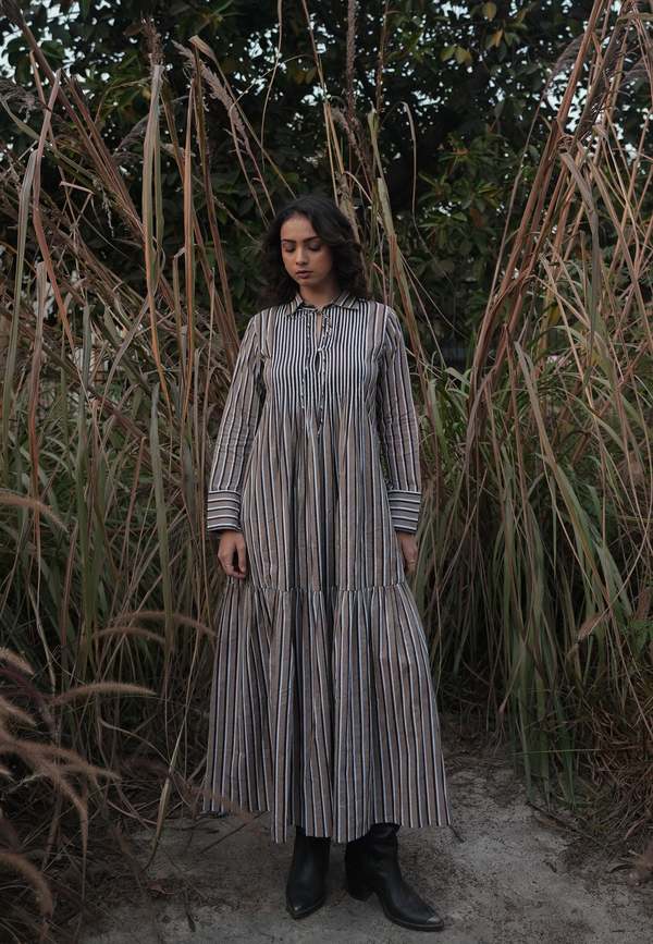 IKKIVI Akari Striped Dress - Brown