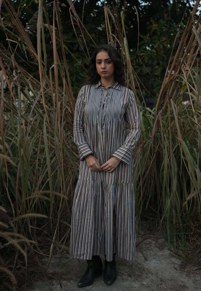 IKKIVI Akari Striped Dress - Brown