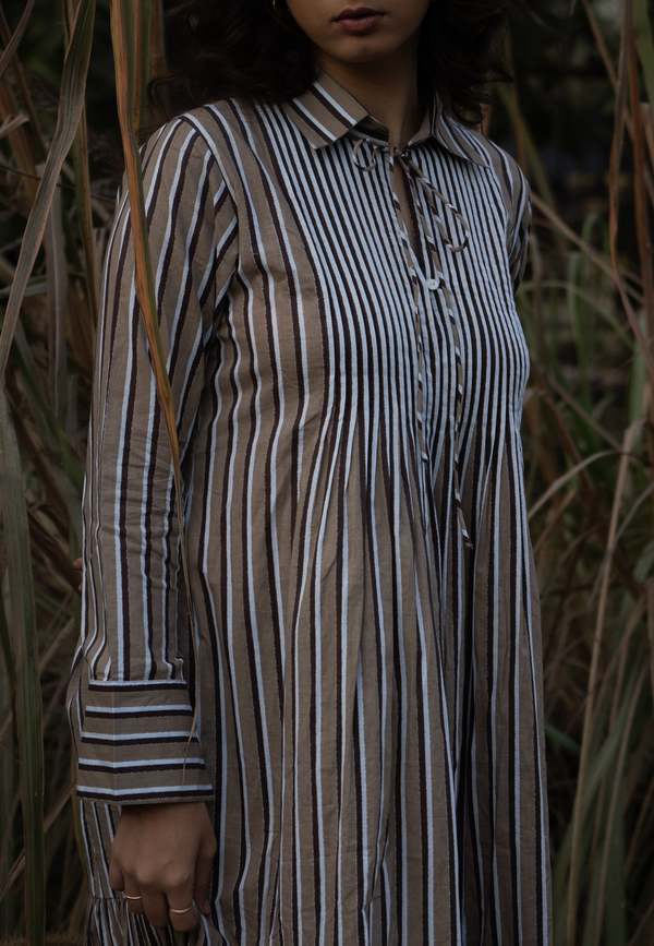 IKKIVI Akari Striped Dress - Brown