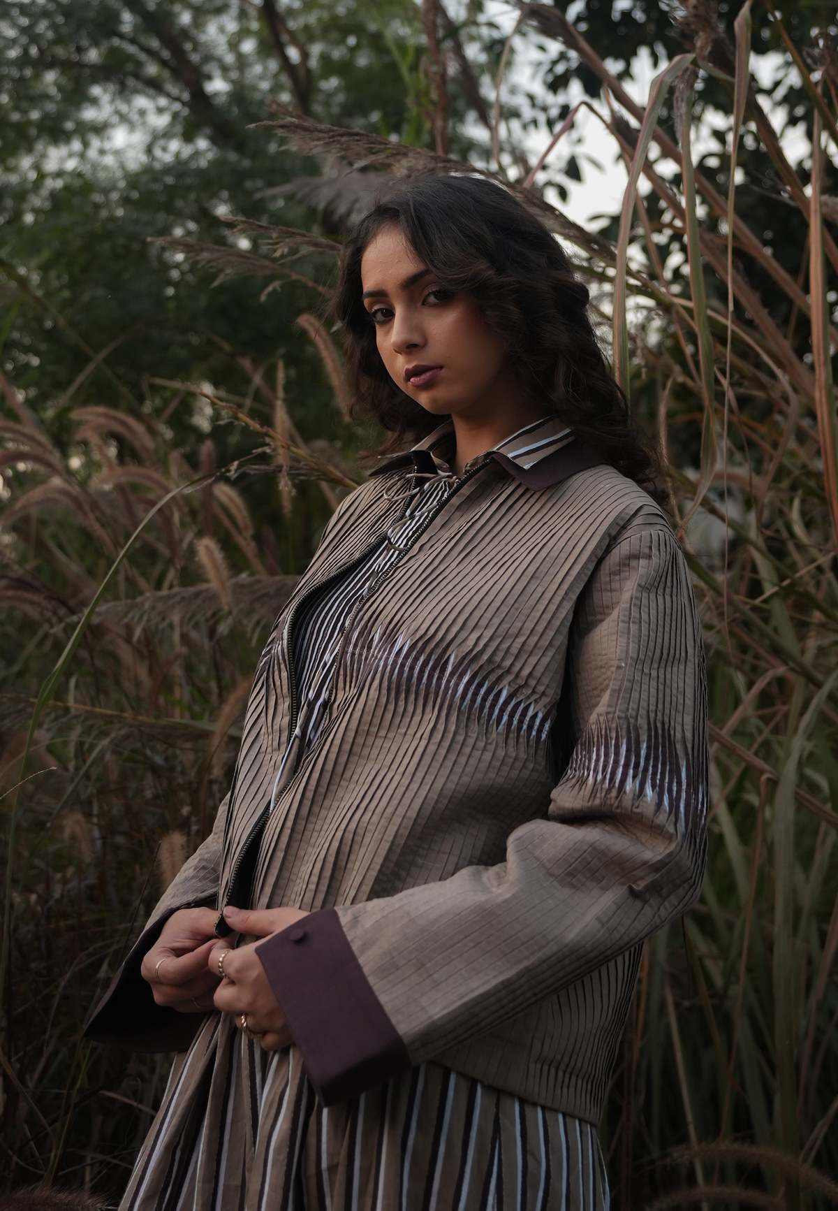 IKKIVI Dune Pleated Jacket - Brown - Image 1 of 6