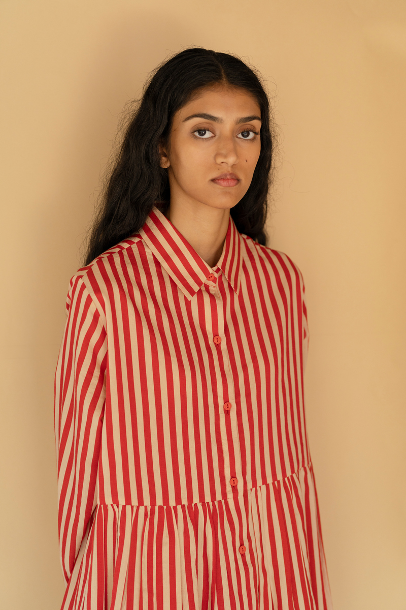 Runaway Bicycle Saul Dress - Red/Beige Stripe