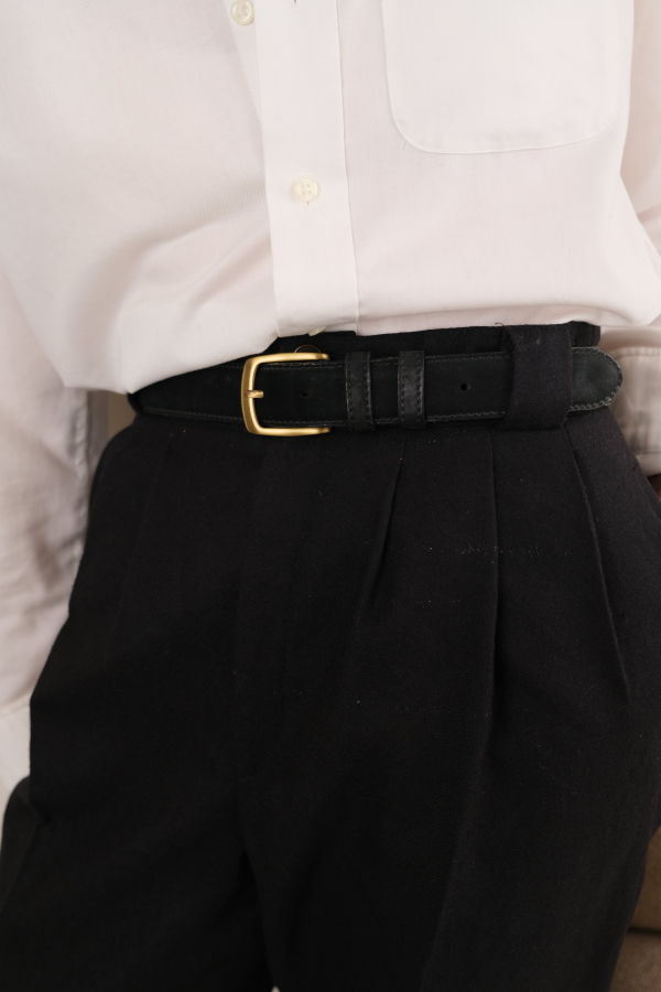 Hermine Vintage Onyx Coach Leather Brass Buckle Belt
