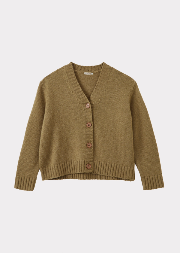 Kids Caramel COPPER CHILDREN'S WOOL MIX CARDIGAN - OLIVE