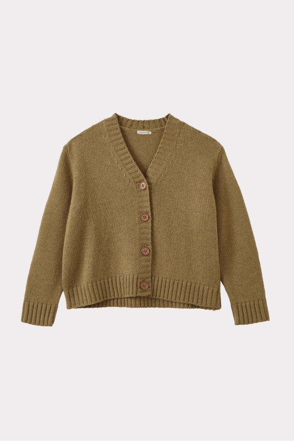 Kids Caramel COPPER CHILDREN'S WOOL MIX CARDIGAN - OLIVE