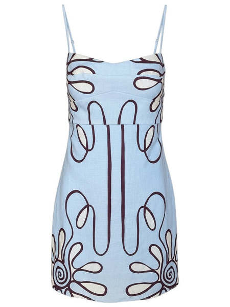 cala de la cruz blue dress Cala de la Cruz Amara Geometric Linen Midi Dress
